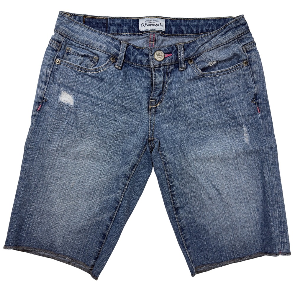 Aeropostale Denim Bermuda Shorts 1/2 Distressed Cut Off Medium Wash Blue